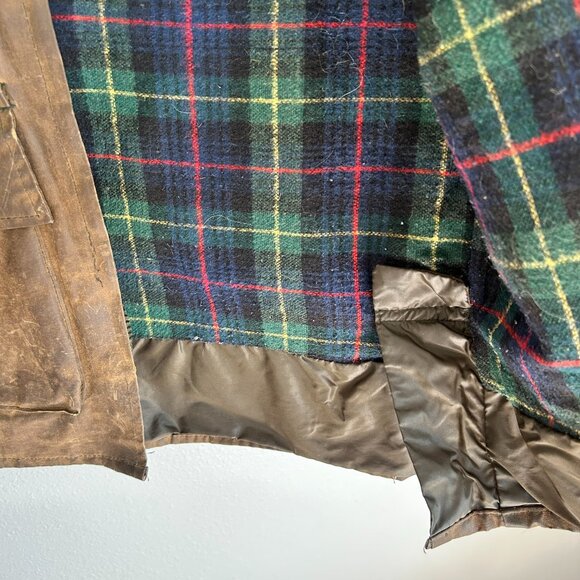Vtg Argatta Wax Cloth Jacket S Brown Plaid Wool Lined Corduroy Collar Chore - Picture 16 of 16